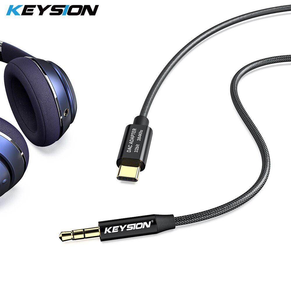 KEYSION HIFI DAC Earphone Amplifier USB Type C To AUX Male Speaker Audio Adapter Car AUX Converter