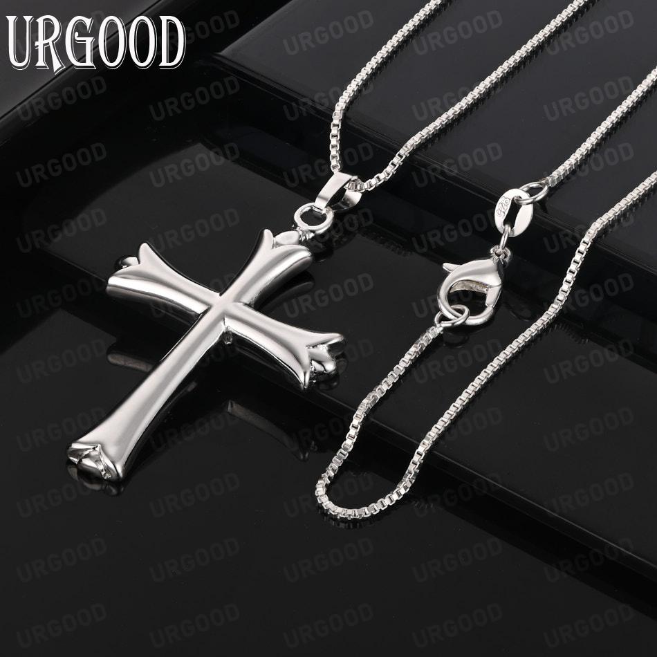 925 Sterling Silver Fashion Cross Pendant Necklace Wedding Jewelry