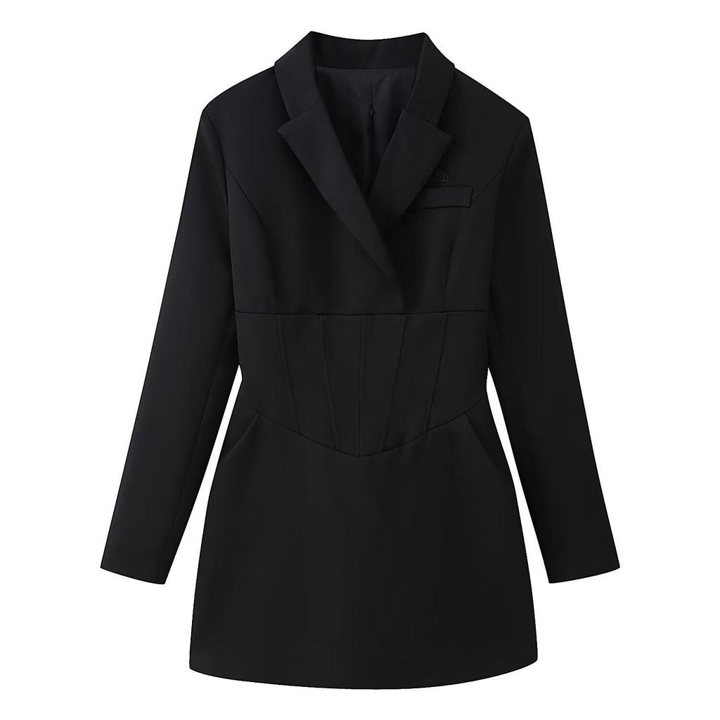European & American Style Fashionable Silk Satin Lapel Jacket with Rhinestone Embellishments - Women's Suit Dress New Arrival