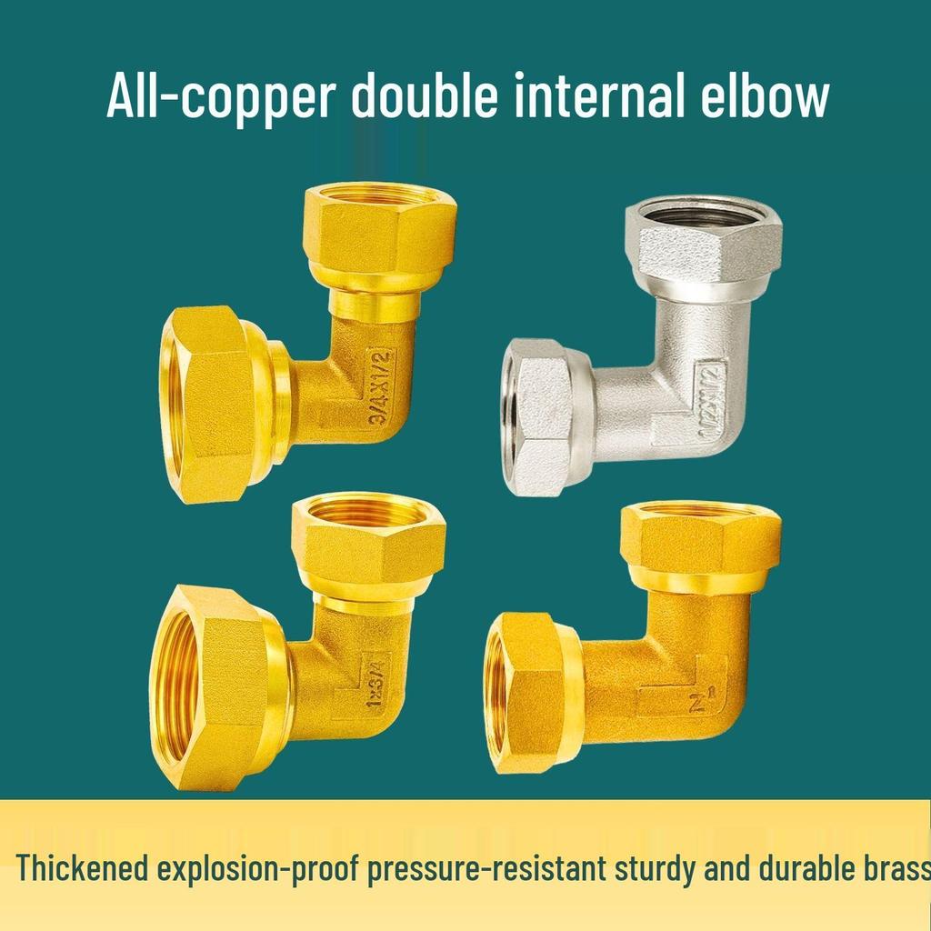 Copper 90° Elbow DN15, 4-Point Thickened Right Angle, Double Internal Thread, 6-Point Live Joint, Equal/Unequal Dia.
