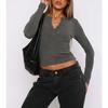 Top da Donna Y2K Sottile alla Moda con Righe a Coste Filettate, Bottoni, Maniche Lunghe, per Primavera e Autunno