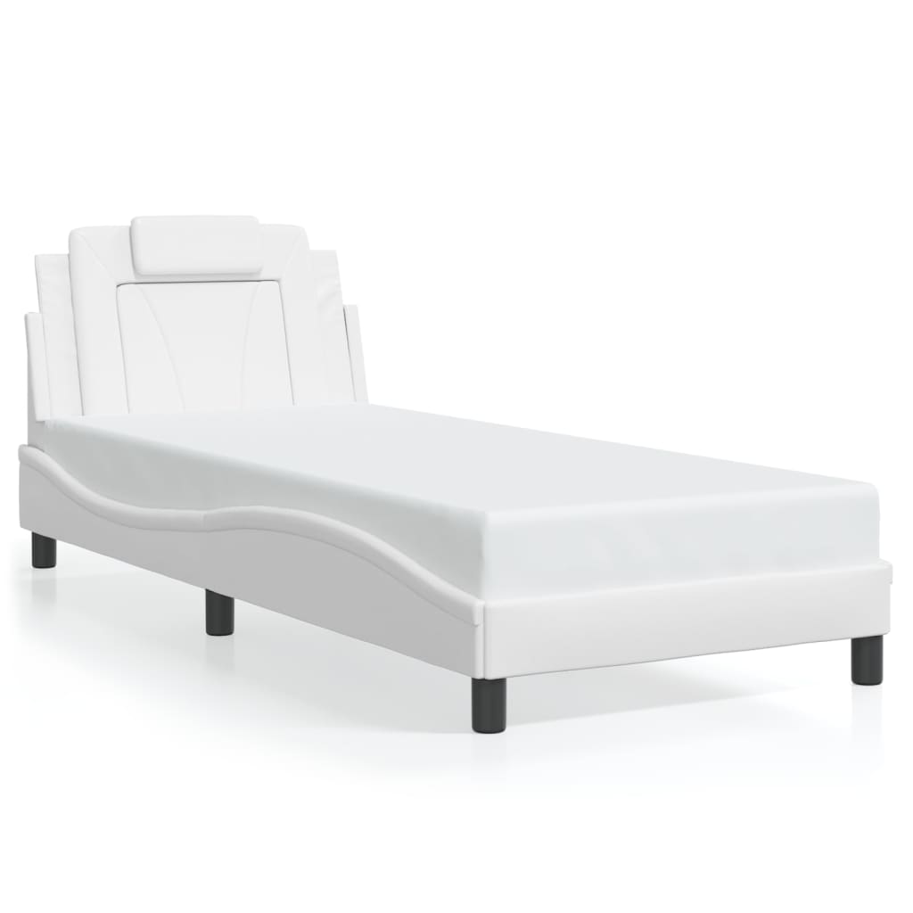 Vidaxl Bed Frame With LED, White, 90X200 Cm, Faux Leather