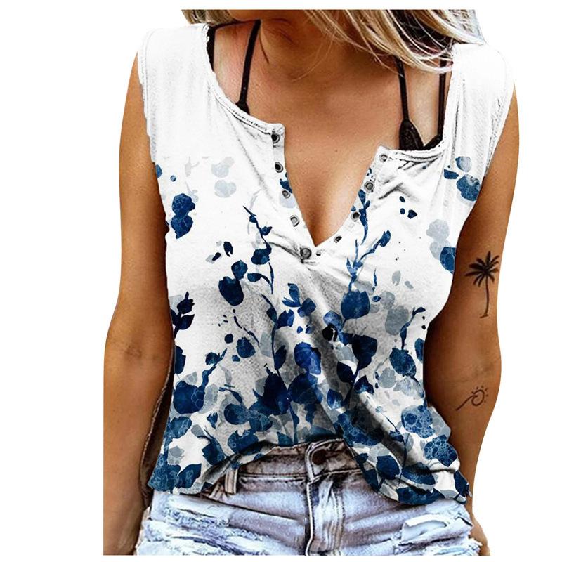 New Summer Women's Fashion Tops Casual Printing 9Color Sleeveless Tank Tops(XS-5XL)