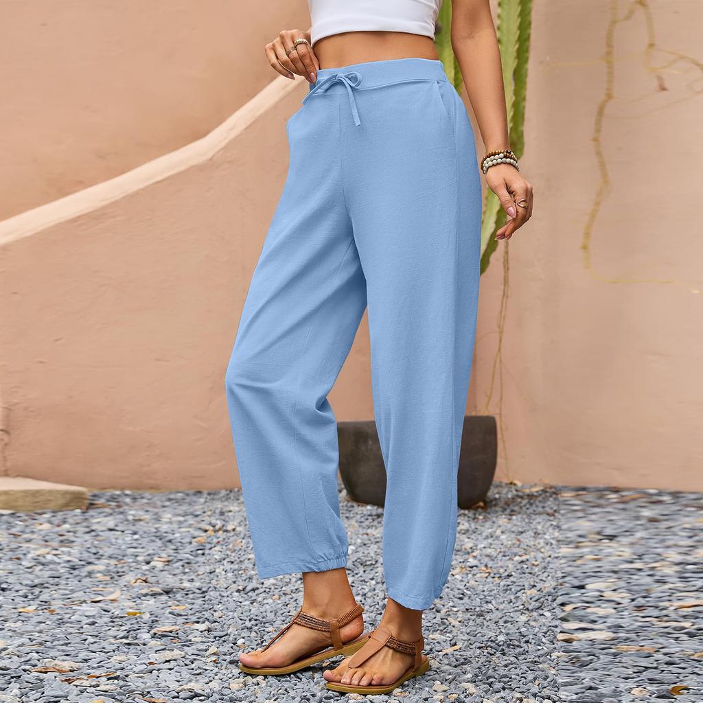 Calças Casuais e Fashion Coloridas Soltas com Bolsos para Mulheres