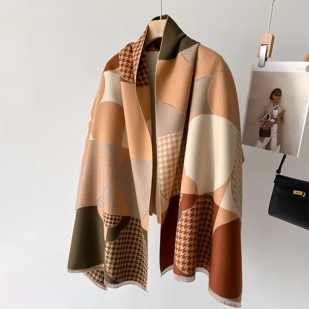 Luxury Floral Print Scarf for Women Warmer Winter Cashmere Pashmina Scarves Shawls Female Thick Blanket Wraps Foulard