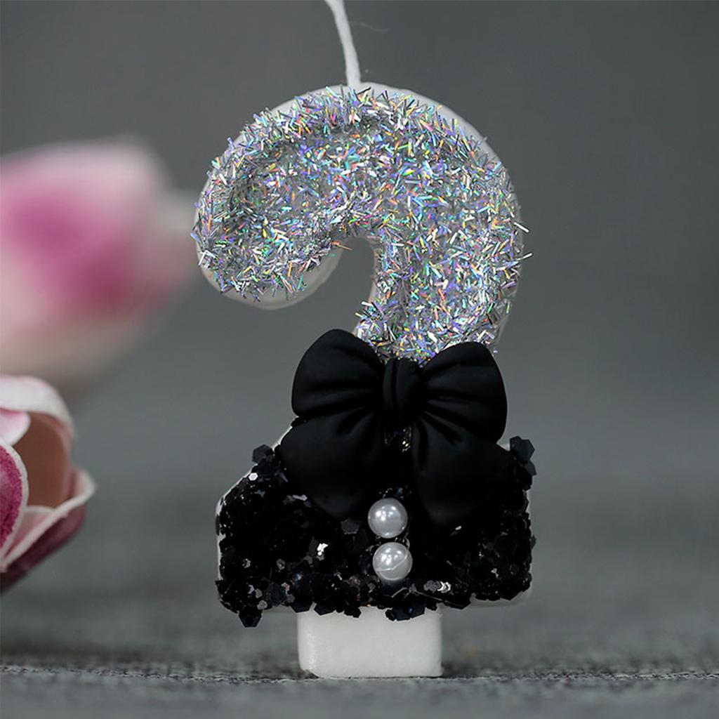 0-9 Birthday Candles, 2.95 Inch Pink Bow Glitter Number Candles Cake Topper Decorations for Kids Girls Adults Birthday Wedding A