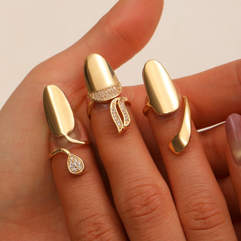1/3 Pezzi Anello Copri Unghia alla Moda con Zirconi Creatività Metallo Anello per Unghie Staccabile Gioielli per Mano Semplici Eleganti Accessori Regali