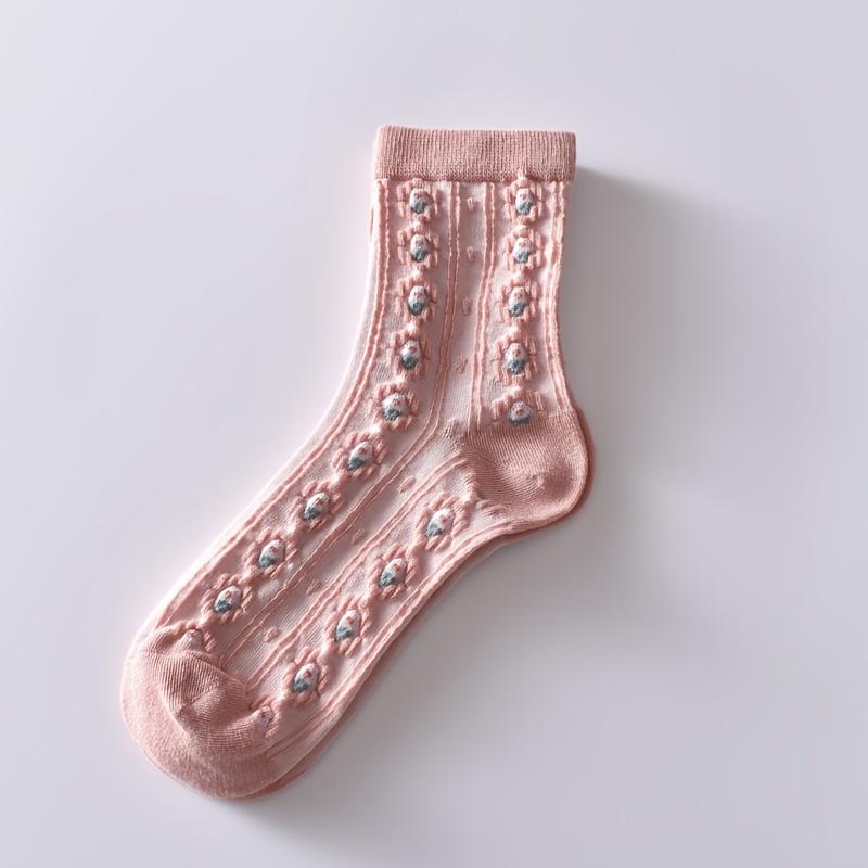 Floral Cotton Crew Socks for Women Breathable & Durable Comfortable Socks