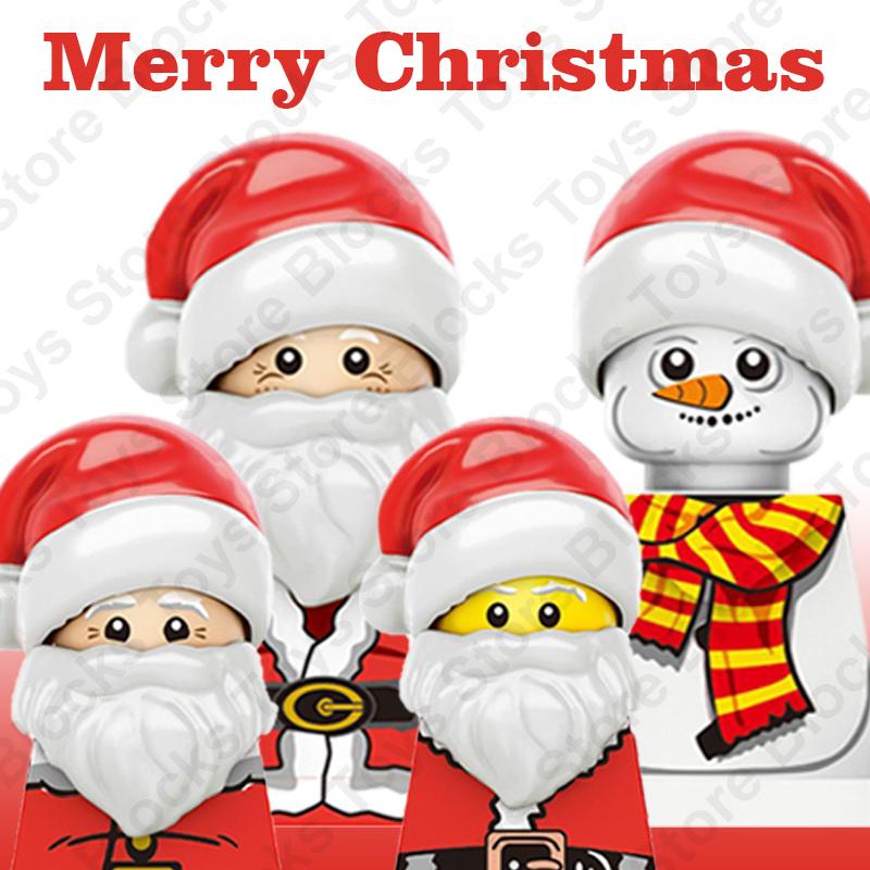 Winter City View Merry Christmas Decoration Flower Wreath Building Blocks House Home Santa Claus Figures Snow Window Bricks Toys