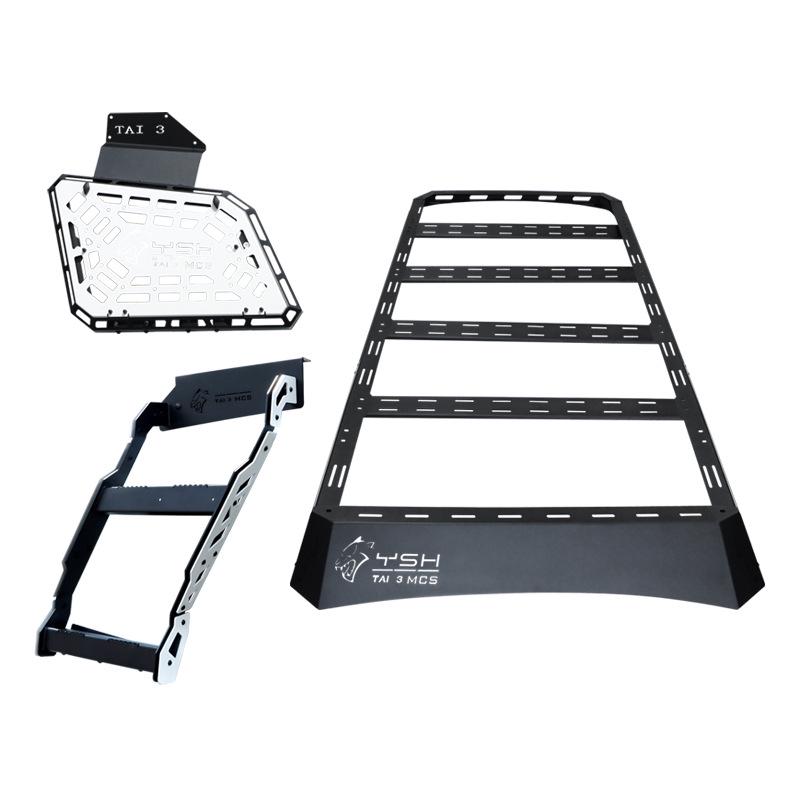 Equation Leopard Titanium 3 Black Panther Car Roof Rack with Side Ladder and Armor.