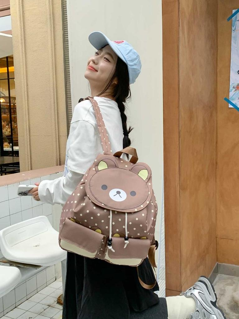 Canvas Bear Backpack With Flap Closure For Casual Daily Use