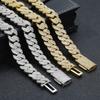 Hip Hop 14mm Flip Button Full Diamond Zircon Cuban Necklace Jewelry Men's Bracelet Premium Accessories