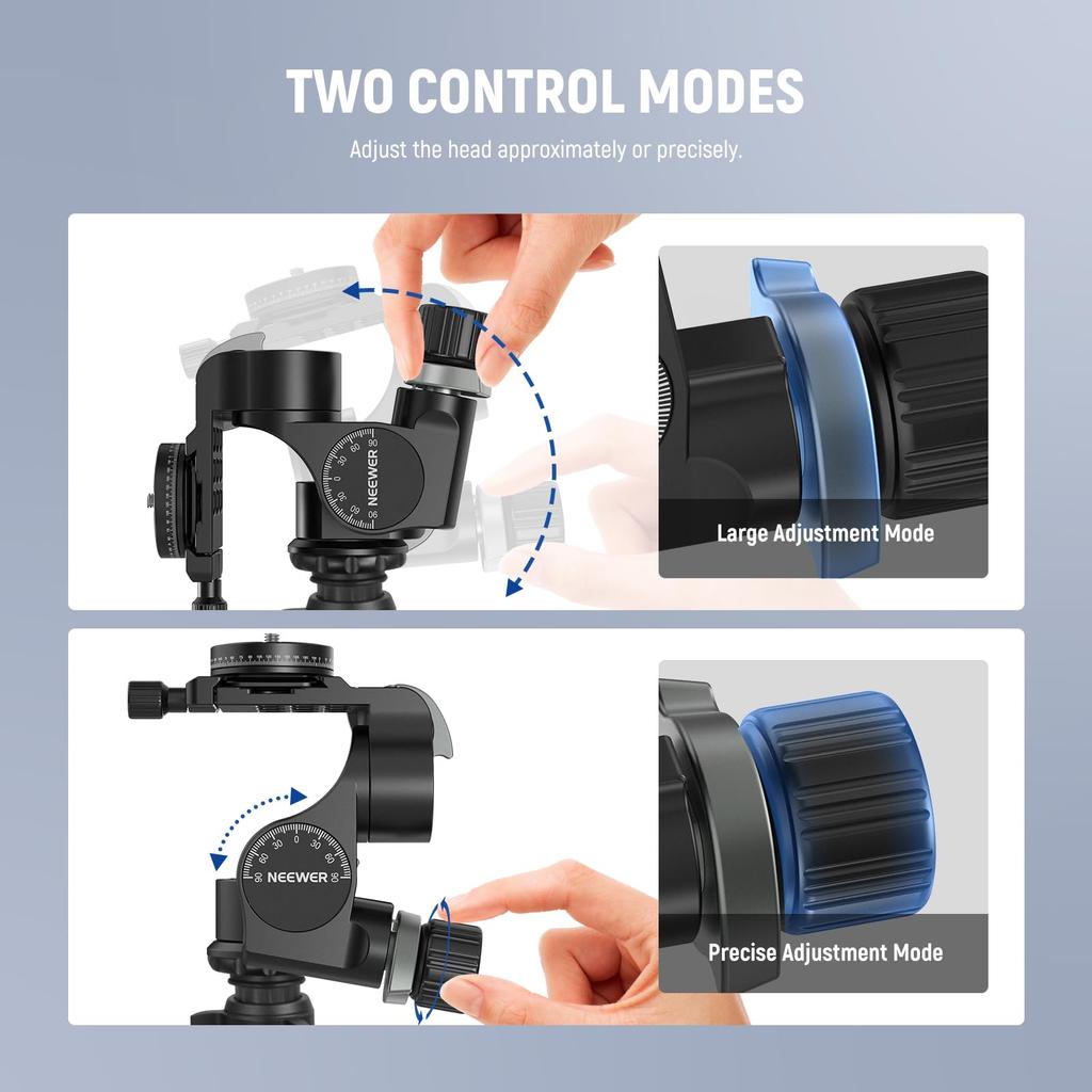 NEEWER TH16 Geared Tripod Head with Panoramic QR Aluminum Alloy Large Fine Dual Mode with Quick Maximum Load of 6kg 3-Way Head, 3-Axis Pan/Tilt