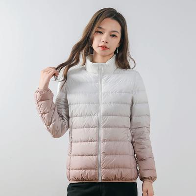 Women's Autumn and Winter New 90 Fleece Lightweight Down Coat Women's Standing Collar Gradient Contrast Coat