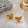 Vintage Metal Striped Texture Heart Stud Earrings for Women 18K Gold Color Plated Love Heart Earring Charm Party Jewelry Gift