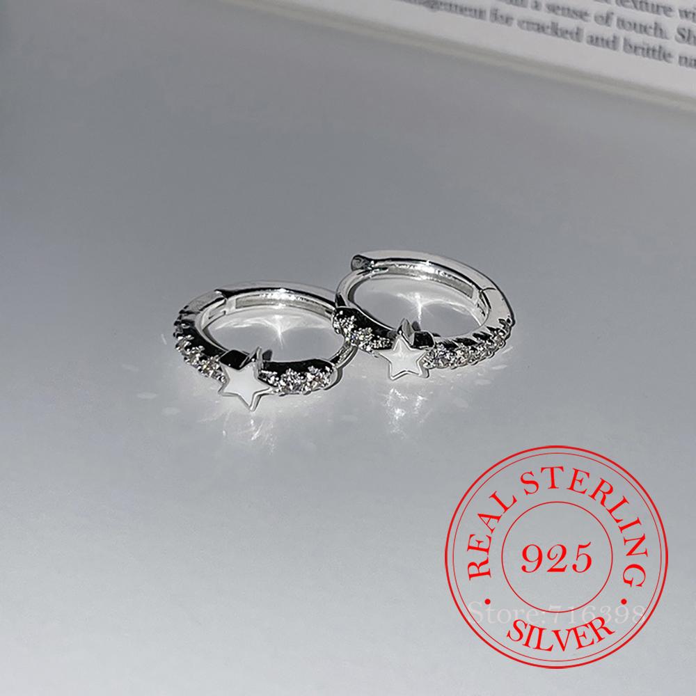 925 Sterling Silver Jewelry Zircon Crystal Star Hoop Earrings for Women Wedding Party Jewelry For Girls Friend Gift