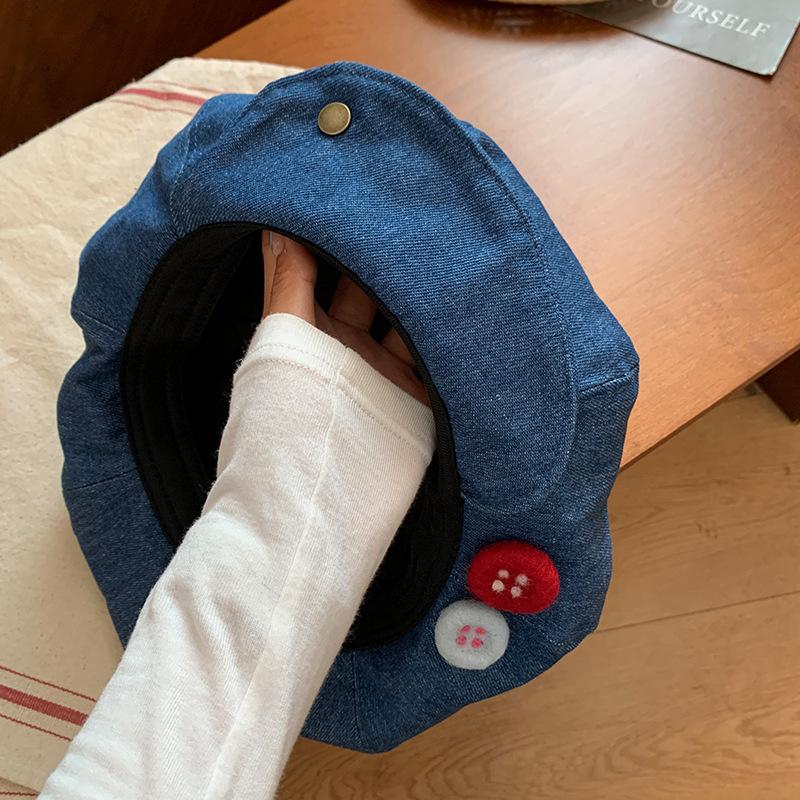 

Синий Джинсовый Универсальный Берет Для Женщин Летний Милый Стиль С Вышивкой Красивый темно-синий