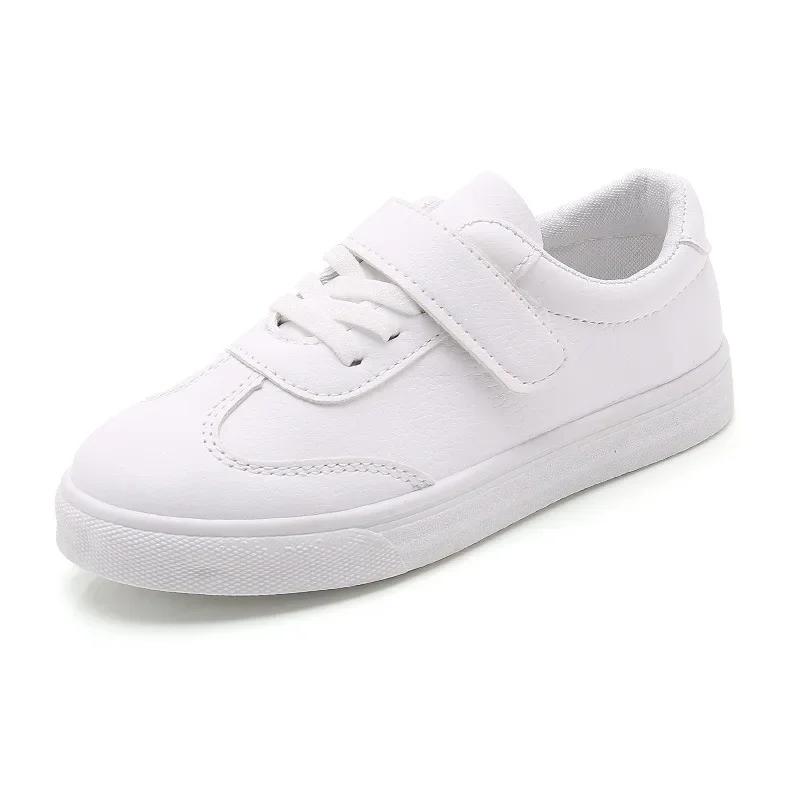 New Spring All White Children Leather Shoes Boy Student Leisure Girl Sneakers Lightweight Casual School Shoes Flat I06055