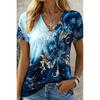 Women's Fantasy Floral Print V-Neck T-Shirt, Casual Short Sleeve Tops, Magic Style for Daily Wear