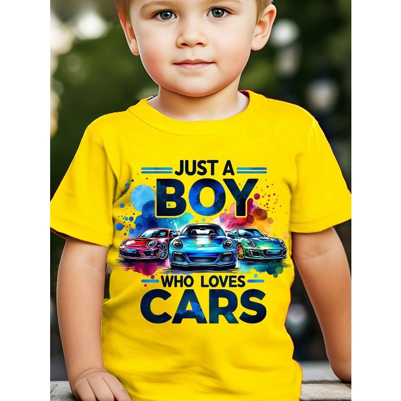 Европейские размеры Мальчик ПРОСТО МАЛЬЧИК, КОТОРЫЙ ЛЮБИТ МАШИНЫ Крутая Футболка с Принтом Машин Крутая Повседневная Футболка с Круглым Вырезом 98cm