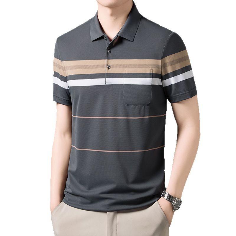 Striped Lapel Short-Sleeved T-Shirt, Men'S Plus Size Business Casual Polo Shirt