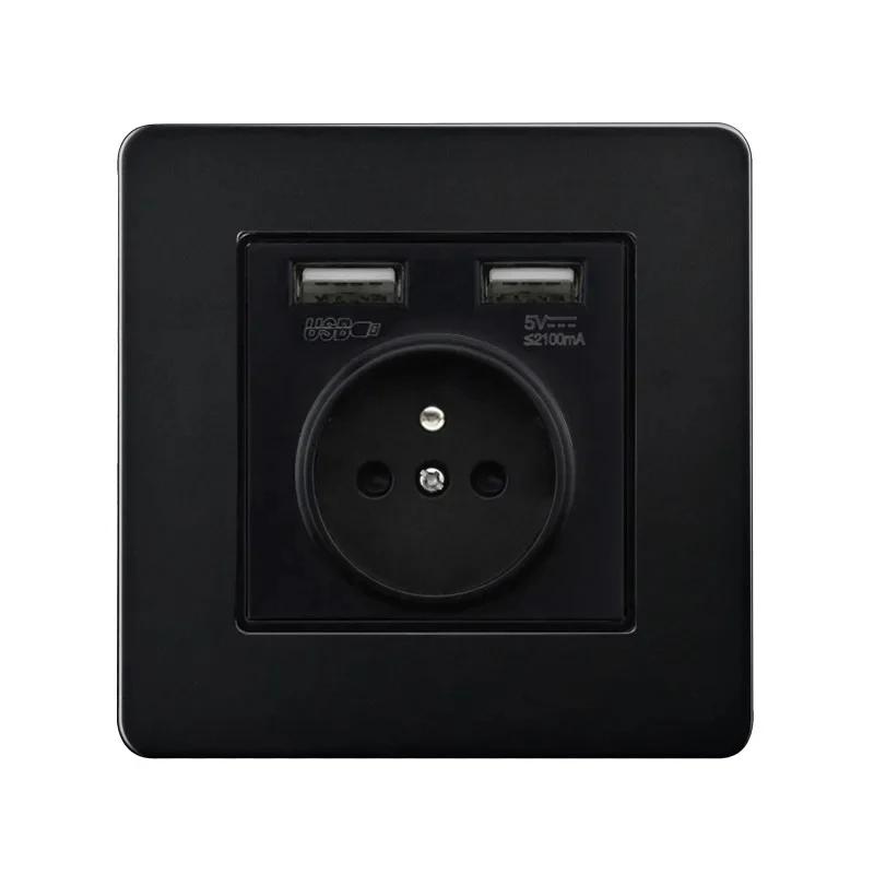 86 Type Retro Switch 1-4 Gang 2 Way Wall Light Brass Lever Toggle Switch Black Matte Stainless Steel Panel EU FR Power Outlet