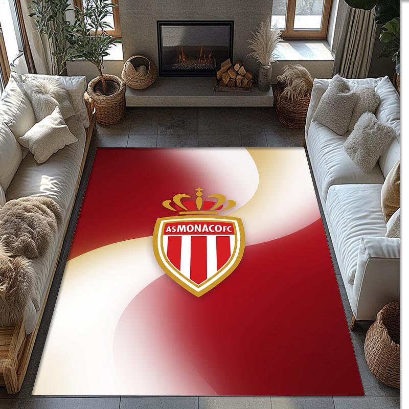 Monaco FC Soccer Football Pattern Soft Area Rug Non Slip Indoor Floor Carpet Sports Decor Mat for Bedroom