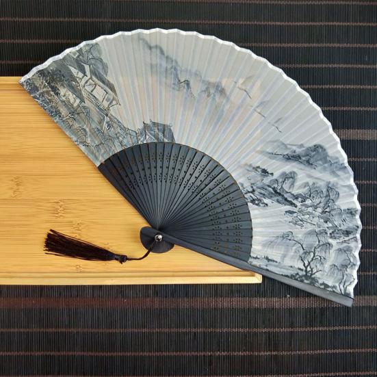 Skládací ventilátor Lehký přenosný ruční ventilátor Jemné zpracování Bambusový ventilátor se střapcem pro každodenní použití