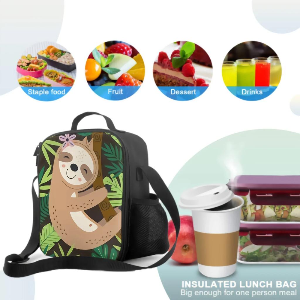Poster With Sloth Insulated Lunch Box Leakproof Portable Lunch Bags with Adjustable Shoulder Strap Reusable Cooler Tote Bag