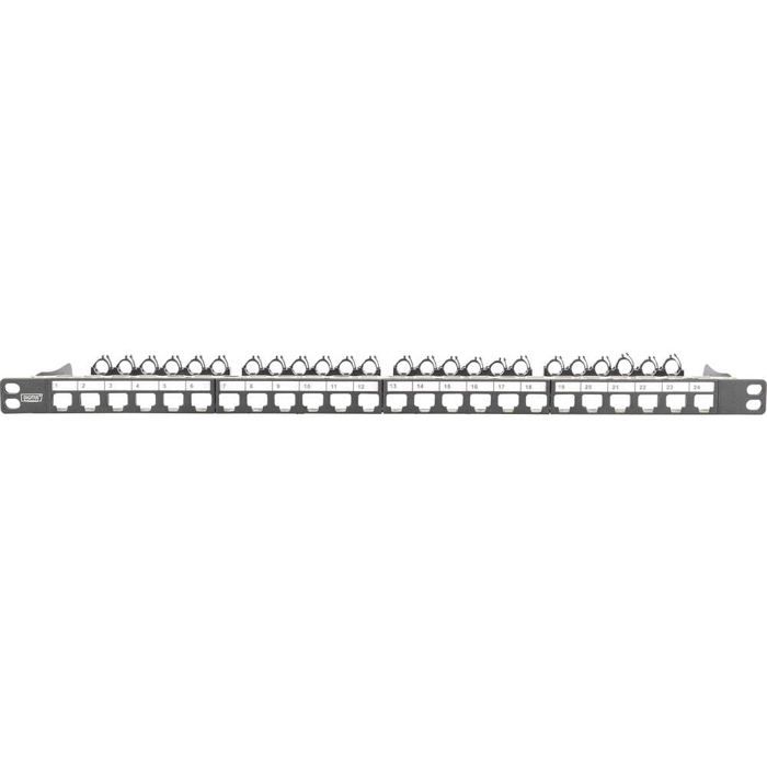 DIGITUS Modular Shielded Patch Panel 24 Ports Labeling Area 0.5 UH Rack Mount Black Color RAL 9005
