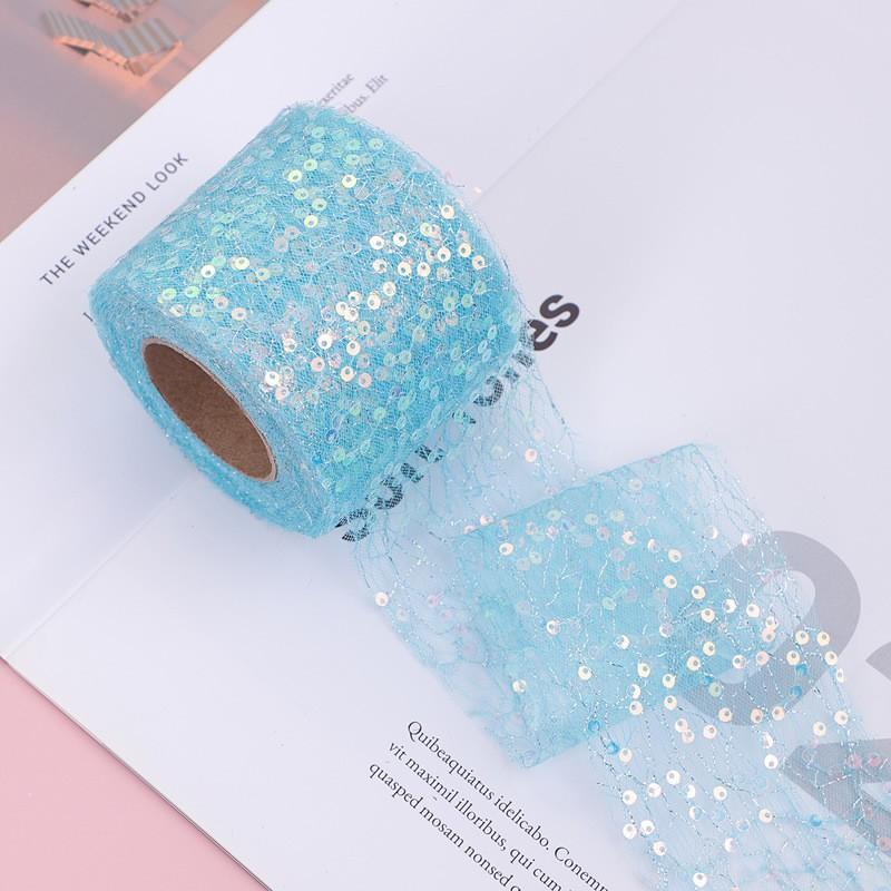 

6cm 10Yards Organza Tulle Roll Sequin Spiderweb Mesh Tape DIY Wedding Bouquet Chair Sash Table Runner Birthday Party Decoration 6cmx10yard