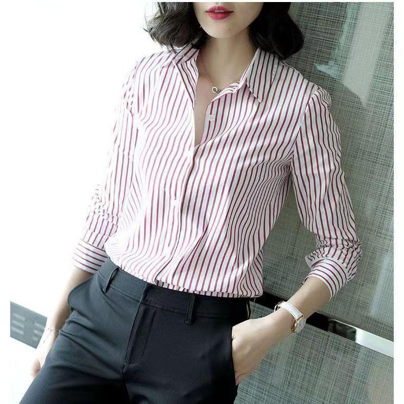 Womens Striped Long Sleeve Shirt With Polished Design For Office Wear