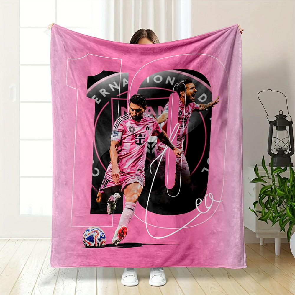 Pink Soccer Player Design with Number "10" Flannel blanket for bedroom, living room, sofa, and nap