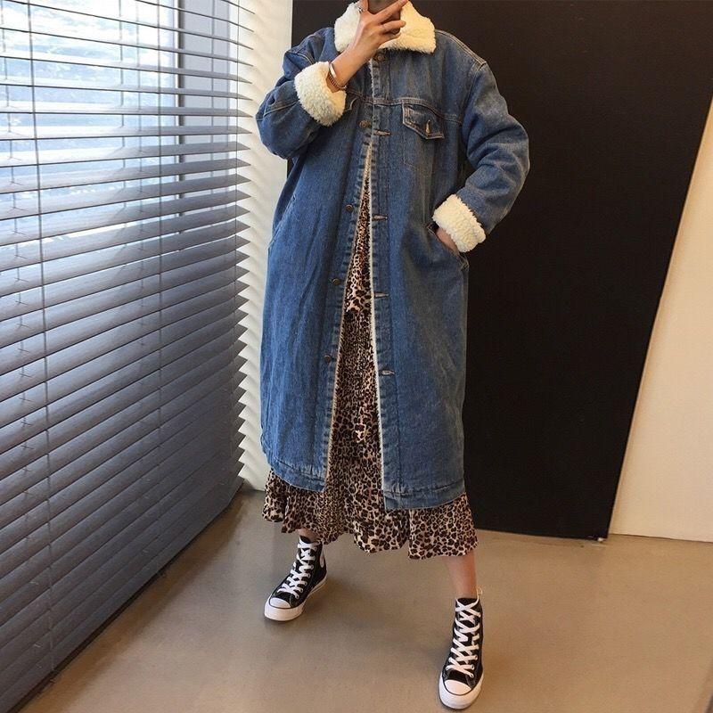 Podzimní a zimní nová korejská verze bavlněné bundy volná a silná rovná hlaveň 100% bavlněná bunda kovbojský kašmírový kabát