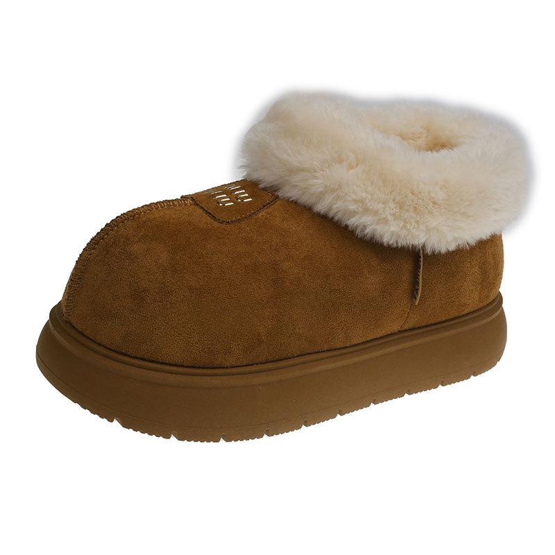 Winter retro ugly cute women's shoes frosted fur shoes plush snow cotton boots one pedal thin big head bread shoes