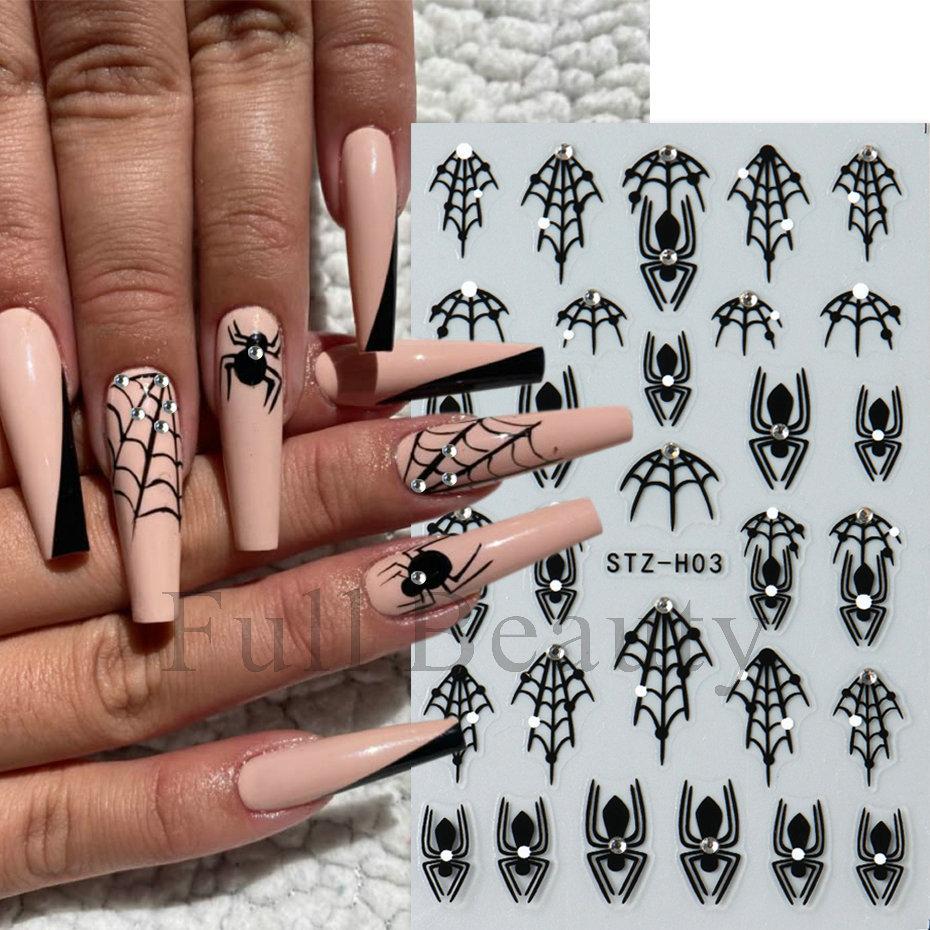 New Nail Art Stickers Ins Halloween Dark Series Spider Web Spider with Diamond Nail Art Stickers