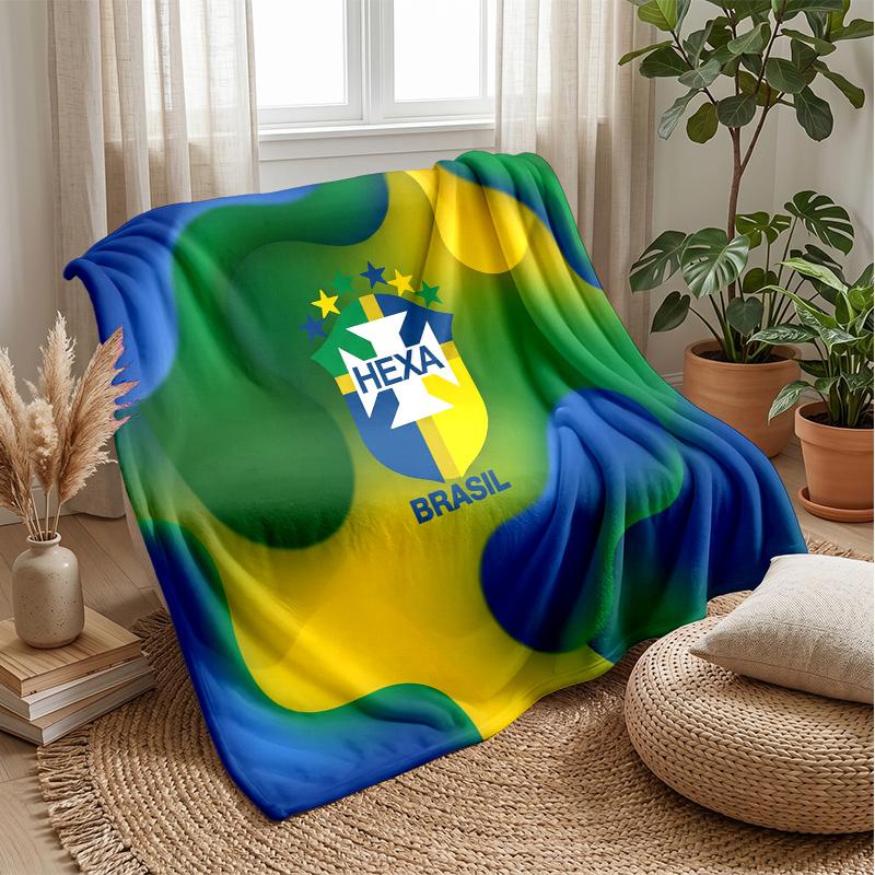 Coperta in Flanella Stampata Calcio Brasile Amica della Pelle Calda Decorativa Plaid per Divano Letto Interno Uso Quotidiano