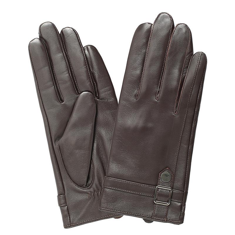 Leather Gloves Men'S Autumn And Winter Fleece Thickened Warm Driving Riding Touch Screen Business First Layer Sheepskin Gloves Windproof