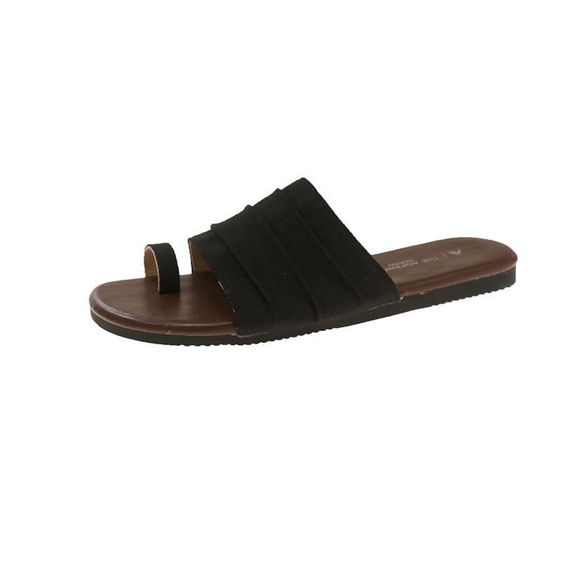 

Набор тапочек с открытым носком женские 2025 новые летние на плоской подошве повседневные универсальные пляжные туфли для улицы плиссированные тапочки на одном ремешке 40 чёрный