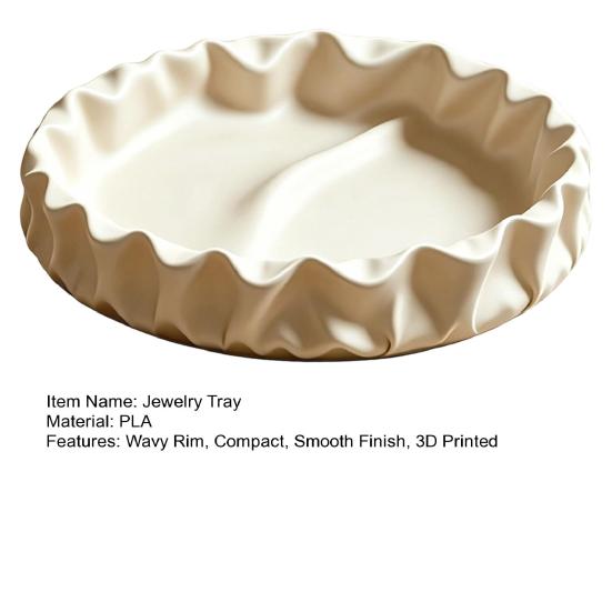 Decorative Storage for Rings 3D Printed Cream Ruffled Jewelry Tray, Wavy Rim Trinket Dish Dish, Elegant Vanity Organizer Necklaces Bracelets