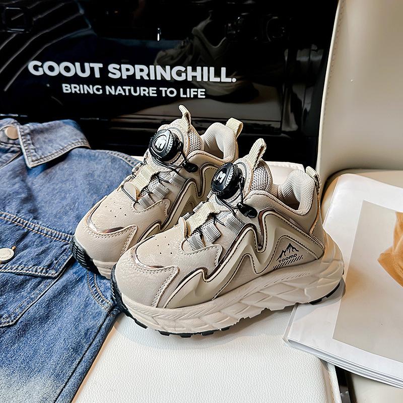 

Мальчиковые кроссовки 2025 новые детские вращающаяся кнопка папины кроссовки средние старшие мальчики модные осенние туфли ретро 30 серый