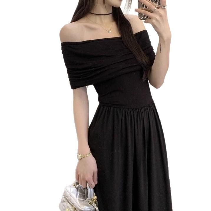 Summer new temperament pure shoulder sleeveless tube top dress women's Korean high-end feeling waist and thin long skirt