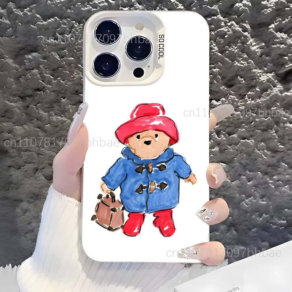 P-PaddingtonS Bear Cute For iPhone 17,16,15,14,13,12,X,8,Pro,Max,Plus,SE4,Air,Mini Anti-Slip Design White IMD Matte Case