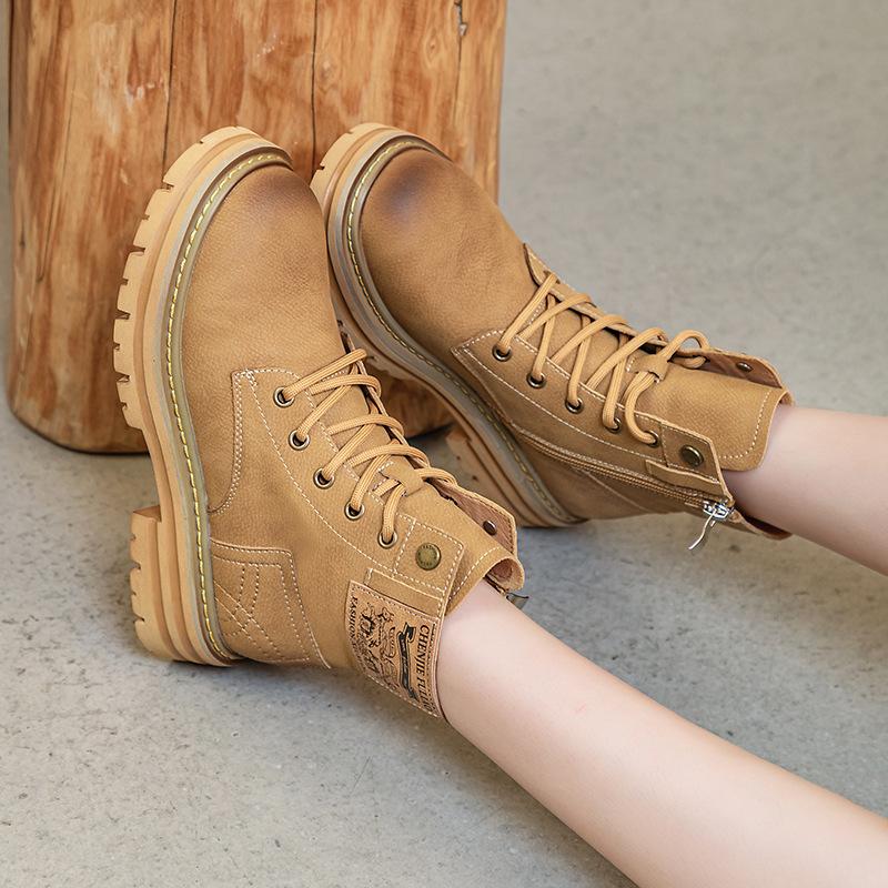 Martin boots women's autumn new leather short boots small inner heightening locomotive boots women's thick heel boots