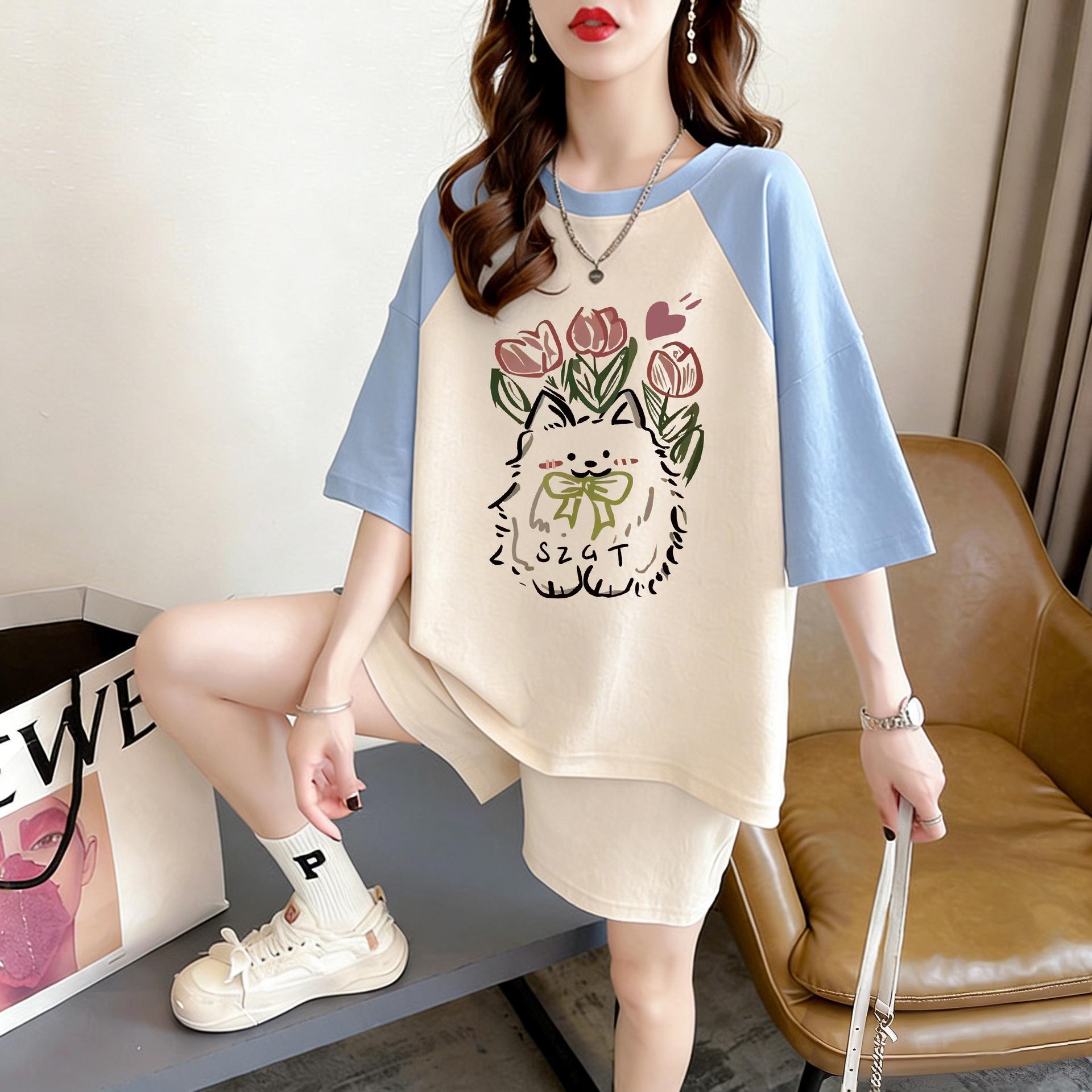 

Plus Size Unisex Pure Cotton Street Style Summer T-shirt 3XL світло-синій колір/абрикосовий