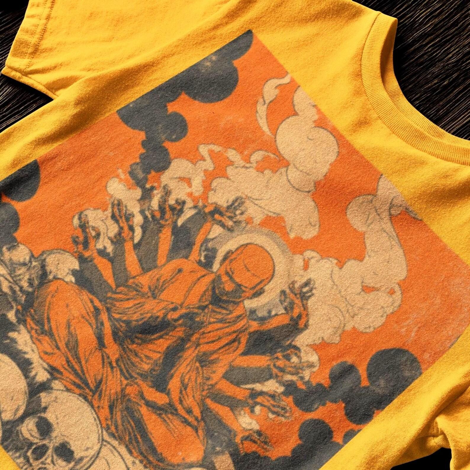 Grunge Monk Skull Graphic T-Shirt | Dark Zen Streetwear 2XL