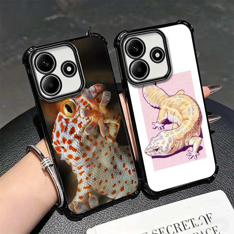 Lizards Geckos Cute Pet Plating Phone Case For Xiaomi Redmi Note 14 15 Pro Plus 13 12 11 11S 11T 10 9S 9 5G Anti-Fall Airabag Co