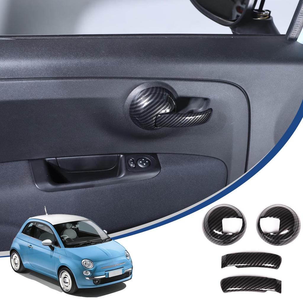 Hcilloend Interior Steering Wheel Panels for New Fiat 500 Door Handle Luxury Interior Steering Wheel Scratch Scratch Stain Easy Carbon Fiber Interior