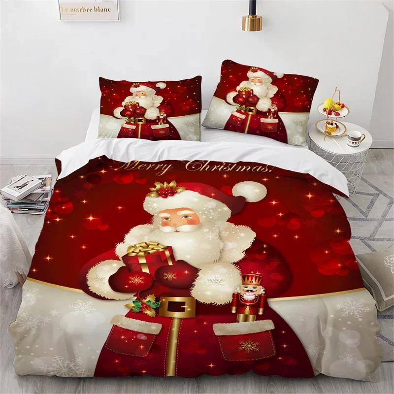 Christmas Duvet Cover Microfiber Santa Claus Comforter Cover Cartoon Bedding Set Twin Full King Comforter Cover With Pillowcases