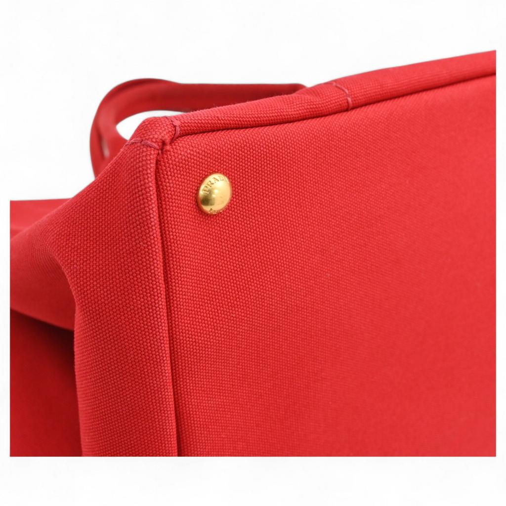 Auth PRADA Canapa Tote Bag Red Canvas BN1872 pr9946dd Used